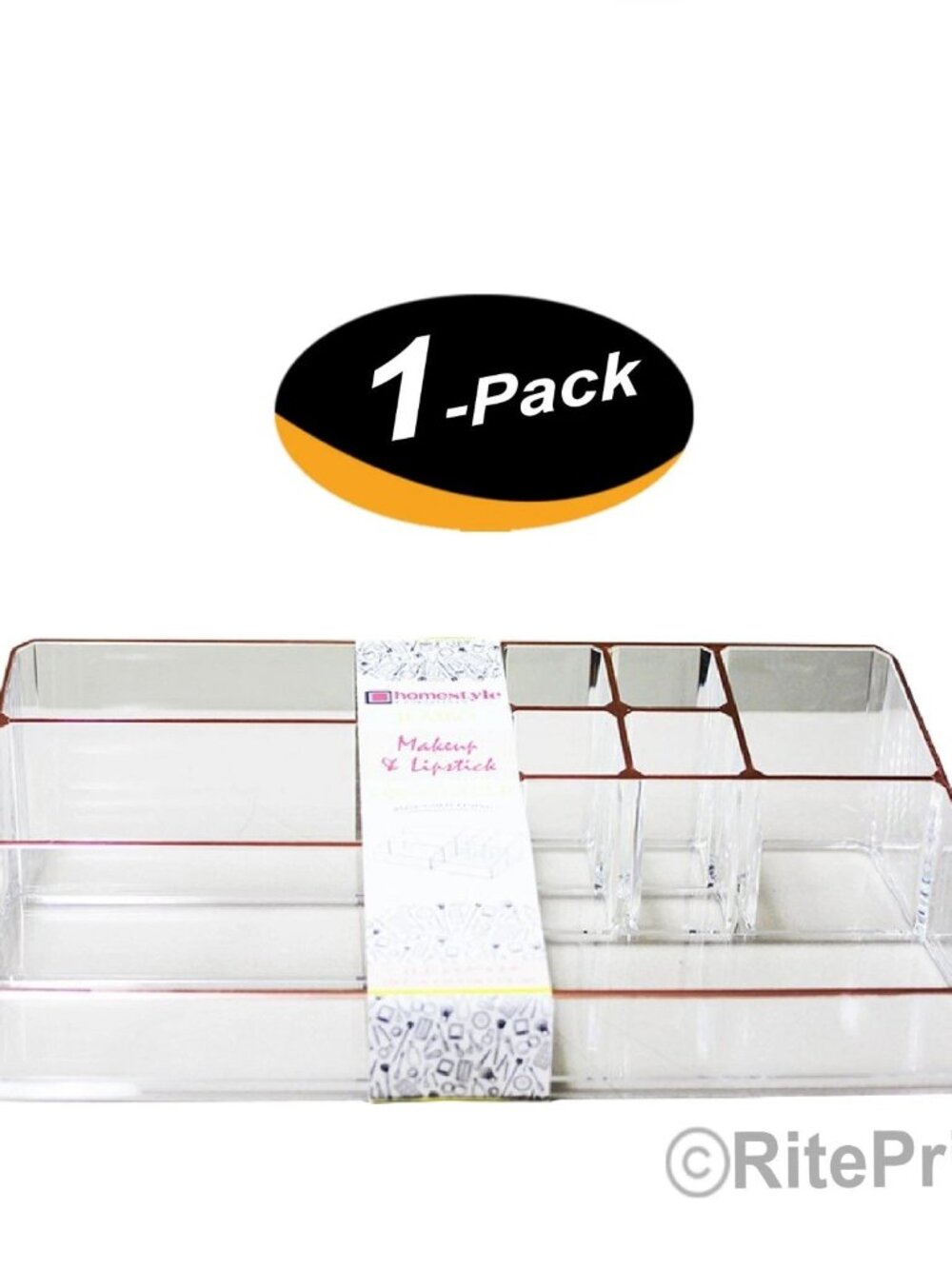 9 Compartment Makeup and Lipstick Crystal Clear Organizer With Rose Gold Lining